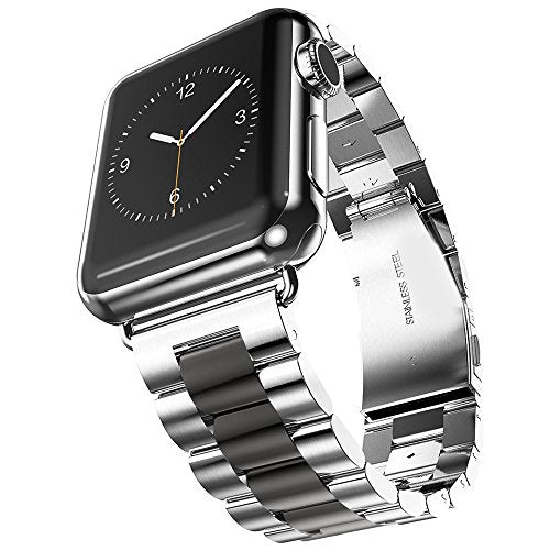 U191U Band Compatible with Apple Watch 38mm 42mm Stainless Steel Wristband Metal Buckle Clasp iWatch 40mm 44mm Strap Bracelet for Apple Watch Series 4/3/2/1 Sports Edition(Silver/Black, 42MM)