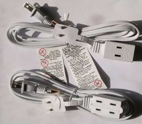 2x white 25 feet Trisonic 3 Outlet Indoor Conductor Polarized Extension Cord ETL (WHITE)