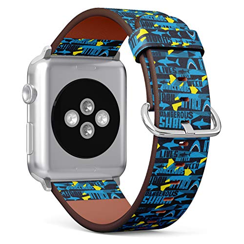 S-Type iWatch Leather Strap Printing Wristbands for Apple Watch 4/3/2/1 Sport Series (38mm) - Dangerous Shark Pattern