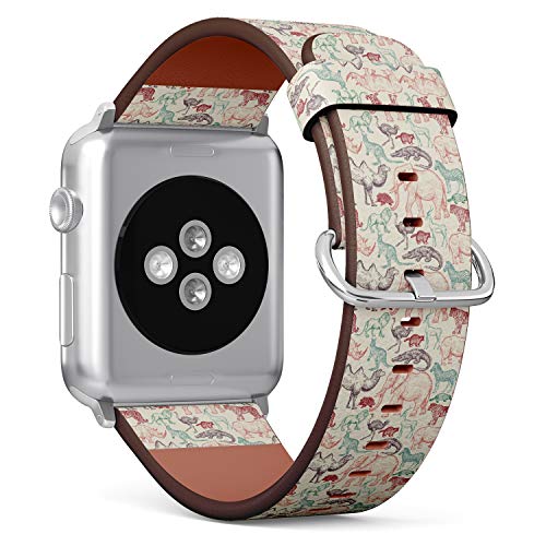 S-Type iWatch Leather Strap Printing Wristbands for Apple Watch 4/3/2/1 Sport Series (38mm) - Wild Animal Safari Pattern