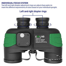 Load image into Gallery viewer, ESSLNB 7X50 Marine Binoculars IPX7 Waterproof Binoculars for Boating with Illuminated Rangefinder and Compass BAK4 Prism FMC Military Floating Binoculars for Navigation Hunting w/Bag and Strap

