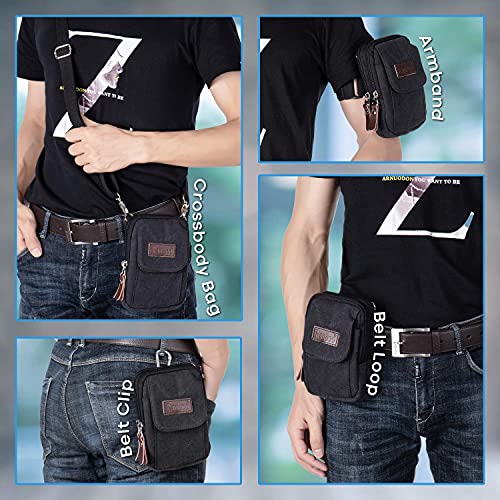 Ranboo Mens Small Cellphone Crossbody Shoulder Bag, Canvas Mini Travel Satchel Waist Belt Bag, Multifunction Carrying Phone Holder Purse,Compatible