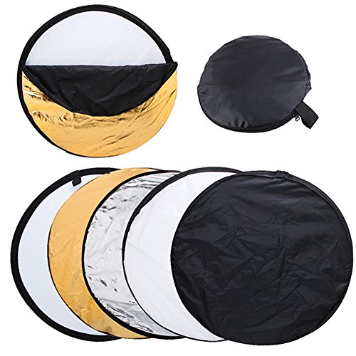 Dison Photo Studio 32 Inch 80cm 5 in 1 Collapsible Round Reflector Disc Kit with Carrying Case - Gold, Silver, Black, White and Translucent