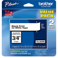 Load image into Gallery viewer, Brother Genuine P-Touch, TZe2412PK, 2 Pack of Label Tape, Black Font On White Label, TZe241,Black on White
