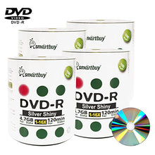 Load image into Gallery viewer, Smartbuy 4.7gb/120min 16x DVD-R Shiny Silver Blank Data Video Recordable Media Disc (400-Disc)
