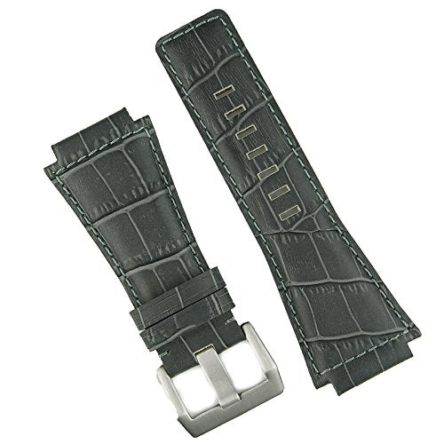 B & R Bands Replacement Bell and Ross BR01 BR03 Gray Gator Leather Watch Band Strap - Medium Length