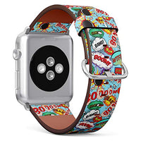 S-Type iWatch Leather Strap Printing Wristbands for Apple Watch 4/3/2/1 Sport Series (38mm) - Pattern of Comic Speech Bubbles Illustration