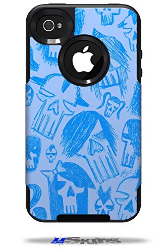 Skull Sketches Blue - Decal Style Vinyl Skin fits Otterbox Commuter iPhone4/4s Case