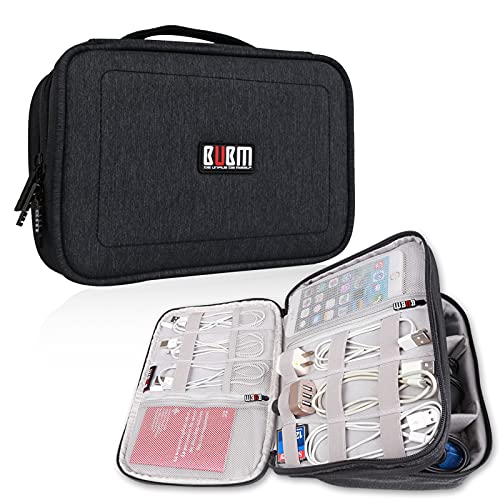 BUBM 9.7'' Tablet Cable Managment Handbag Travel Gear Electronics Accessories Organizer Carrying Packing Bag Camera Pouch for iPad Mini (L,Black,9.7'')