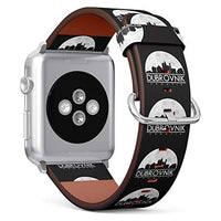 S-Type iWatch Leather Strap Printing Wristbands for Apple Watch 4/3/2/1 Sport Series (42mm) - Dubrovnik Crotia Full Moon Night Skyline Silhouette Design City