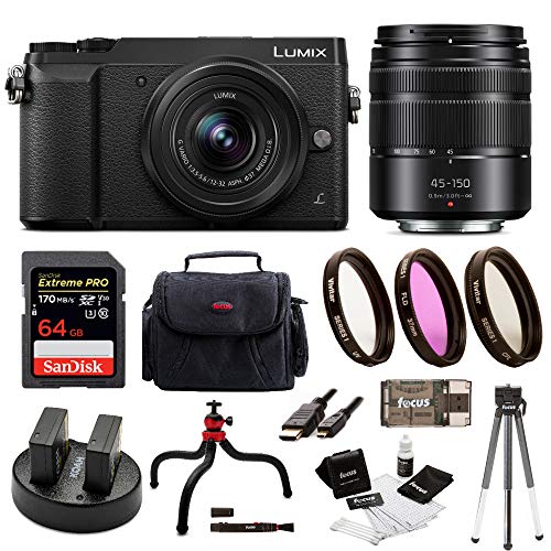 Panasonic Lumix Gx85 Mirrorless Camera (Black) Bundled With 12 32mm And 45 150mm Lenses, 64 Gb Sd Car