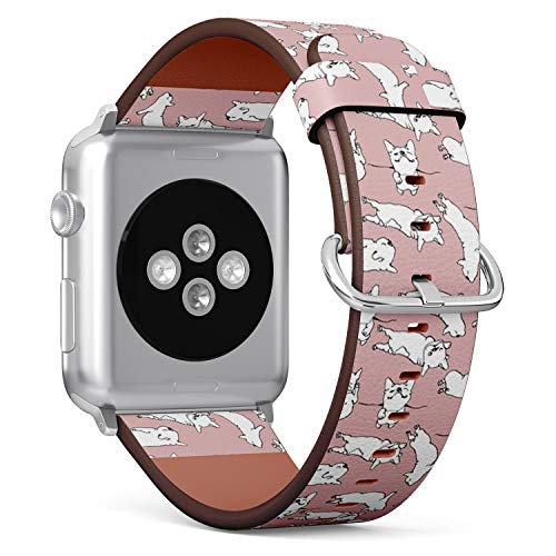 Compatible with Big Apple Watch 42mm, 44mm, 45mm (All Series) Leather Watch Wrist Band Strap Bracelet with Adapters (Happy Dogs Group French Bulldog)