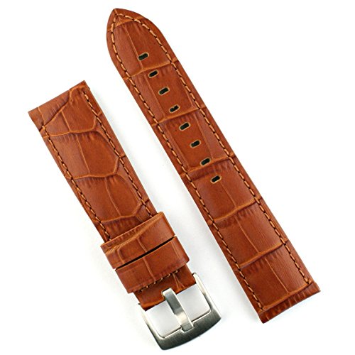 B & R Bands 24mm Honey Gator Leather Watch Band Strap - Large Length