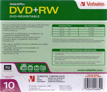 Load image into Gallery viewer, VER94839 - Verbatim DVD+RW 4.7GB 4X with Branded Surface - 10pk Jewel Case
