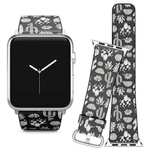 Load image into Gallery viewer, Compatible with Apple Watch (38/40 mm) Series 5, 4, 3, 2, 1 // Leather Replacement Bracelet Strap Wristband + Adapters // Cactus Sketchy Style
