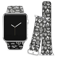 Compatible with Apple Watch (38/40 mm) Series 5, 4, 3, 2, 1 // Leather Replacement Bracelet Strap Wristband + Adapters // Cactus Sketchy Style