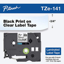 Load image into Gallery viewer, Brother Genuine P-Touch TZE-141 Tape, 3/4&quot; (0.7&quot;) Standard Laminated P-Touch Tape, Black on Clear, Laminated for Indoor or Outdoor Use, Water-Resistant, 26.2 ft (8 m), Single-Pack

