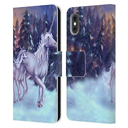 Head Case Designs Officially Licensed Tiffany Tito Toland-Scott Winter Unicorns Christmas Art Leather Book Wallet Case Cover Compatible with Apple iPhone X/iPhone Xs