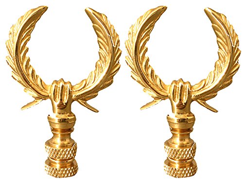 Royal Designs Laurel Wreath Lamp Finial for Lamp Shade, 2.5 Inch, Polished Brass - Set of 2