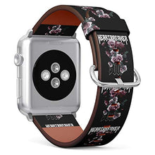Load image into Gallery viewer, S-Type iWatch Leather Strap Printing Wristbands for Apple Watch 4/3/2/1 Sport Series (42mm) - Rock N Roll Style Heartbreaker Soul Text with Roses
