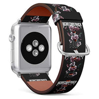 S-Type iWatch Leather Strap Printing Wristbands for Apple Watch 4/3/2/1 Sport Series (42mm) - Rock N Roll Style Heartbreaker Soul Text with Roses