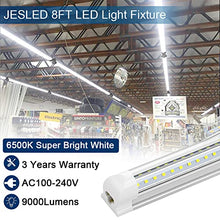 Load image into Gallery viewer, JESLED 8FT LED Shop Light Fixtures, 72W, 9000LM, 6500K, High Output, Linkable, Clear Cover, T8 LED Tube Lights for Garage Warehouse, V Shape, with On/Off Switch, Plug and Play (6-Pack)
