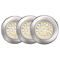 GetInLight Dimmable LED Puck Lights Kit with ETL Listed, Recessed or Surface Mount Design, Soft White 3000K, 12V, 2.5W, Brushed Nickel Finished, (Pack of 3), IN-0113-3-SN