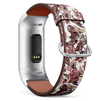 Replacement Leather Strap Printing Wristbands Compatible with Fitbit Charge 3 / Charge 3 SE - Oriental Koi Fish Floral Pattern