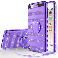 [GW USA] Glitter Cute Phone Case Girls Kickstand Compatible for Apple iPod Touch 6/iPod Touch 5 Case,Bling Diamond Bumper Ring Stand Soft Sparkly Apple iPod Touch 5/6th Generation - Purple Stripe