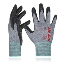 Load image into Gallery viewer, DEX FIT Nitrile Work Gloves FN330, 3D Comfort Stretch Fit, Durable Power Grip Foam Coated, Smart Touch, Thin Machine Washable, Grey Large 3 Pairs Pack
