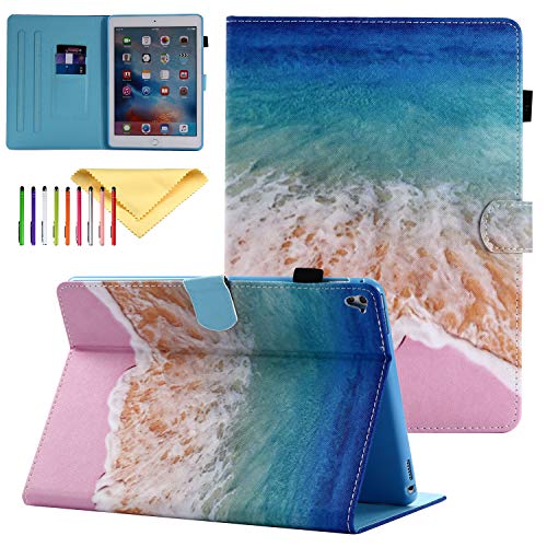 Case for iPad Pro 9.7 Inch 2016, Cookk [Card Slots] [Auto Sleep/Wake] Lightweight Premium PU Leather Folio Stand Cover for Apple iPad Pro 9.7 Inch 2016 Model A1673/A1674/A1675, Sea Beach