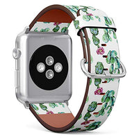 Compatible with Big Apple Watch 42mm, 44mm, 45mm (All Series) Leather Watch Wrist Band Strap Bracelet with Adapters (Cactus Floral)