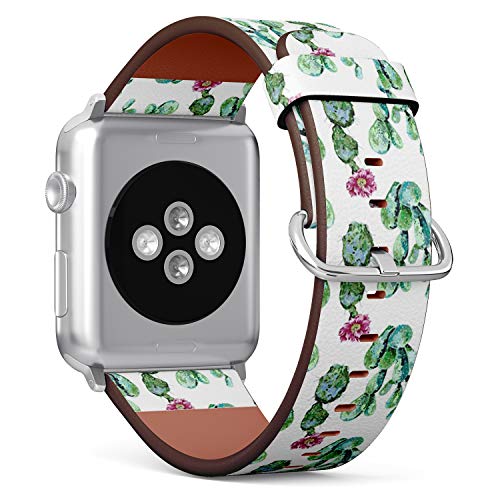 Compatible with Big Apple Watch 42mm, 44mm, 45mm (All Series) Leather Watch Wrist Band Strap Bracelet with Adapters (Cactus Floral)