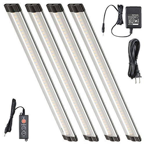 Lightkiwi E7574 Dimmable LED Under Cabinet Lighting 4 Panel Kit, 12 Inches Each, Warm White (3000K), 12 Watt, 24VDC, Dimmer Switch & All Accessories Included, Low Profile, Aluminum Body, UL Listed