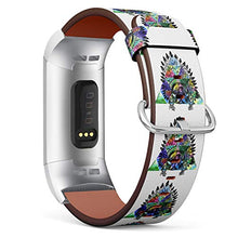 Load image into Gallery viewer, Replacement Leather Strap Printing Wristbands Compatible with Fitbit Charge 3 / Charge 3 SE - Pug Dog with Fitbit Native American Chief Headdress
