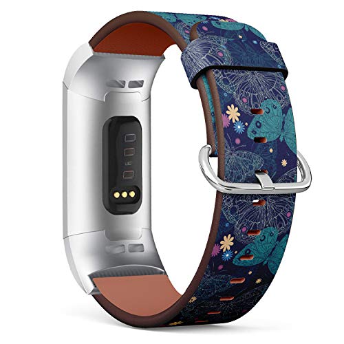 Replacement Leather Strap Printing Wristbands Compatible with Fitbit Charge 3 / Charge 3 SE - Beautiful Butterflies Pattern