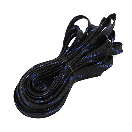 Aexit 14mm Dia Tube Fittings Tight Braided PET Expandable Sleeving Cable Wrap Sheath Black Microbore Tubing Connectors Blue 32ft