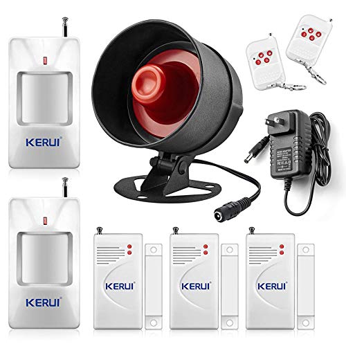 KERUI 2020 Upgraded Standalone Home Office Shop Security Alarm System Kit,Wireless Loud Indoor/Outdoor Weatherproof Siren Horn with Remote Control and Door Contact Sensor,Motion Sensor,Up to 115db