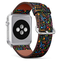 S-Type iWatch Leather Strap Printing Wristbands for Apple Watch 4/3/2/1 Sport Series (42mm) - Colorful Pattern with Music Notes