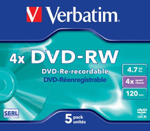 Load image into Gallery viewer, VERBATIM DVD-RW 4X 4.7GB 43285 PK5
