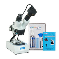 OMAX 20X-40X Cordless Stereo Binocular Microscope with Dual LED Lights and 5MP Camera and Cleaning Pack