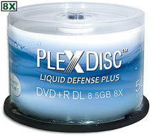 Load image into Gallery viewer, 50-Pak PlexDisc 8.5GB 8X Liquid Defense Plus Glossy White Inkjet Hub Printable DL DVD+R&#39;s
