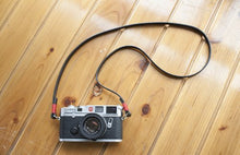 Load image into Gallery viewer, Handmade Genuine Real Leather camera strap neck strap for EVIL Film camera black leather red cord 01-099
