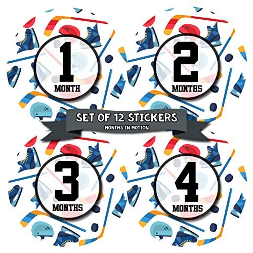 Baby Monthly Stickers - Monthly Milestone Stickers - Baby Month Stickers for Boy - Hockey Sports