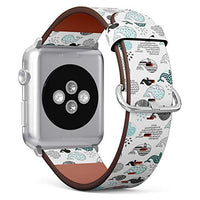 Compatible with Small Apple Watch 38mm, 40mm, 41mm (All Series) Leather Watch Wrist Band Strap Bracelet with Adapters (Cute Handdrawn Whale)