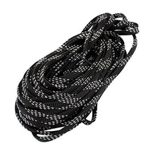 Load image into Gallery viewer, Aexit 6mm Dia Tube Fittings Tight Braided PET Expandable Sleeving Cable Wrap Sheath Black Silver Microbore Tubing Connectors Tone 32Ft
