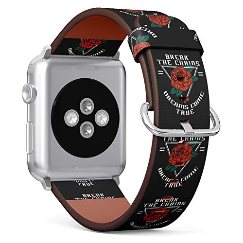 S-Type iWatch Leather Strap Printing Wristbands for Apple Watch 4/3/2/1 Sport Series (38mm) - Floral Typography Break The Rules Dreams Come True