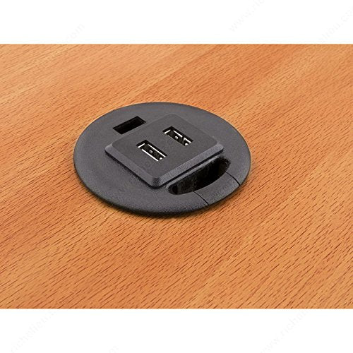 Grommet with 2 USB Charge Ports - 7188102090 Finish Black, Height 1 15/32 in, Bore Hole 2 3/8 in