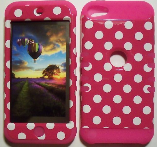 Hot Pink Dots on Pink Skin Hybrid Apple iPod Touch iTouch 5 5th Generation Rubber Hard Protector Cover