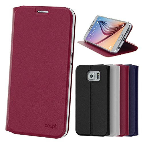 doupi Deluxe Flipcover for Samsung Galaxy S6 (redpink) Flip Cover Leatherette Magnet FlipCase Book Style Artificial Leather Screen Protector Stand Case Bag Cover Case